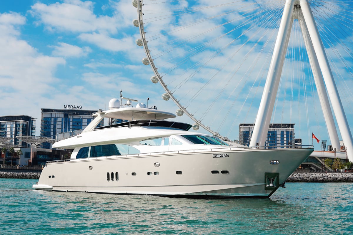 Yacht A3 cruising past Ain Dubai and Bluewaters