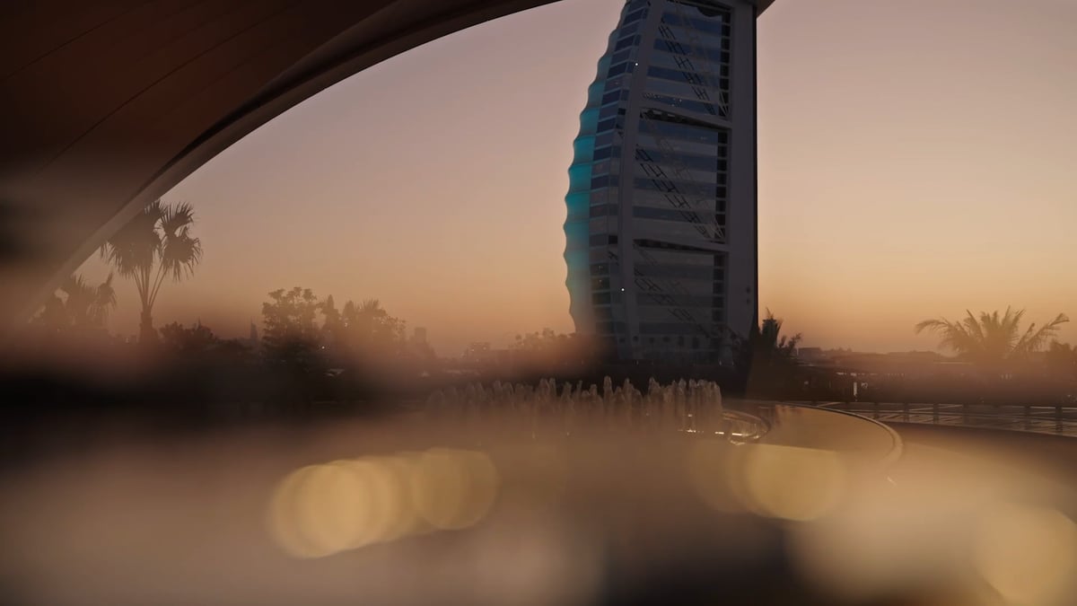 A short film of Jumeirah Marsa Al Arab: arrival at sunset, a sea-view room, its restaurants and bar, and the pools beside the Burj Al Arab